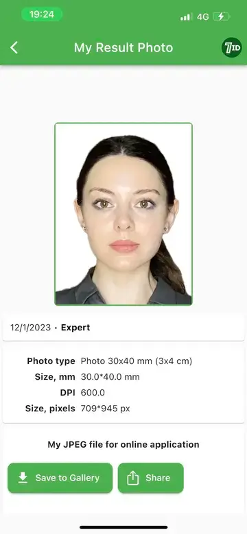 7ID: 3x4 Passport Photo Example