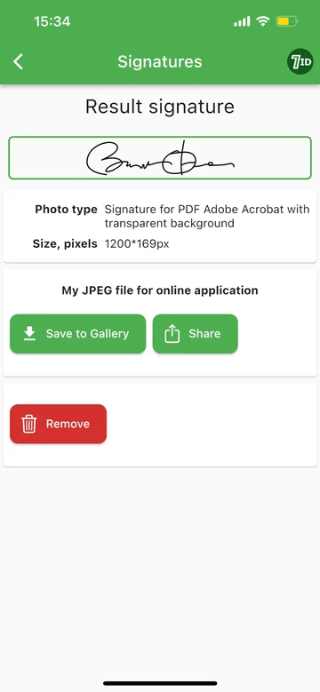 7ID App: Get the result image of the e-signature in seconds