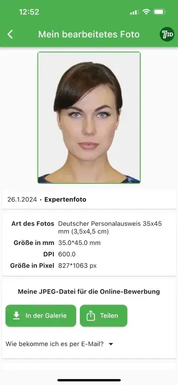 7ID App: German Passport Photo Example