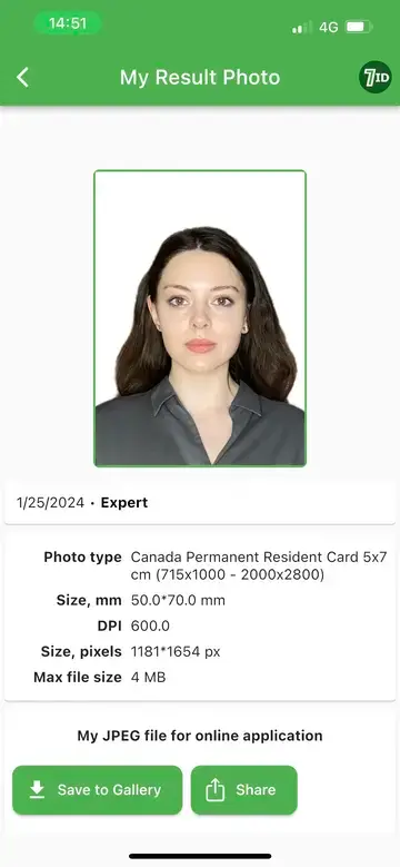 7ID App: Canada PR Card Photo Example