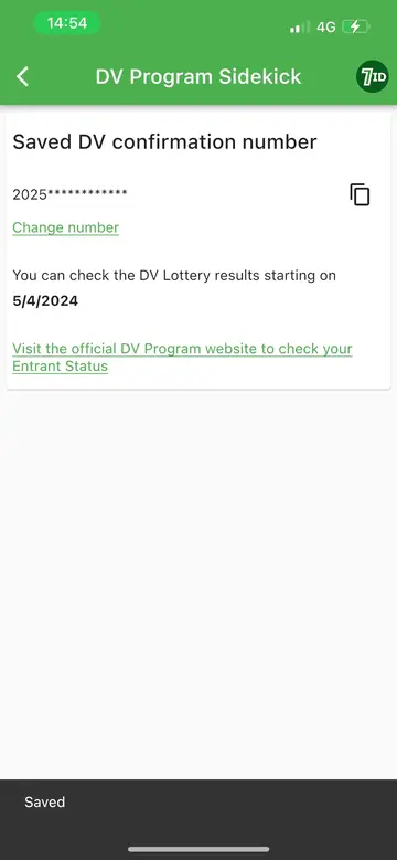 7ID: Eksempel på DV Lottery Conformation Number