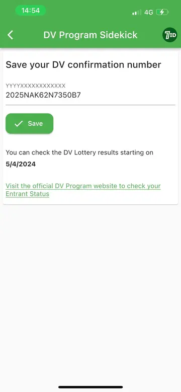 7ID: dodajte svojo konformacijsko številko loterije DV