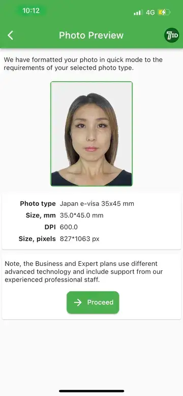 7ID App: Japanese Visa Photo Example