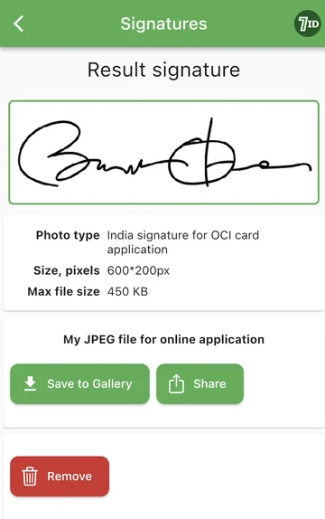 OCI signature example