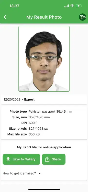 Pakistani passport photo example