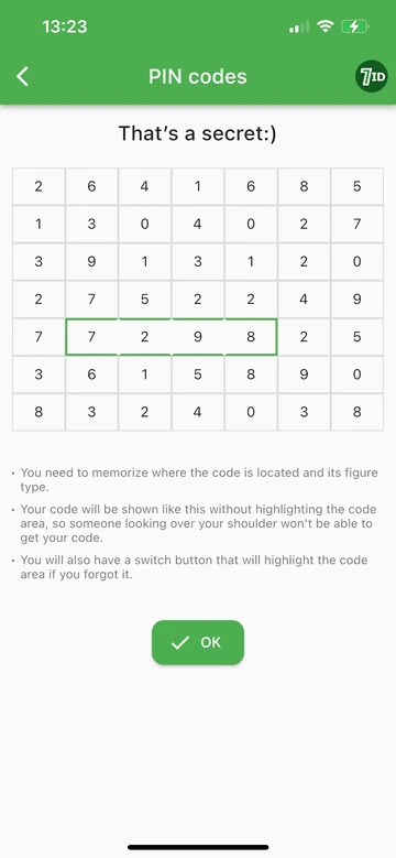 7ID: 하나의 앱에 PIN 코드를 안전하게 보관하세요