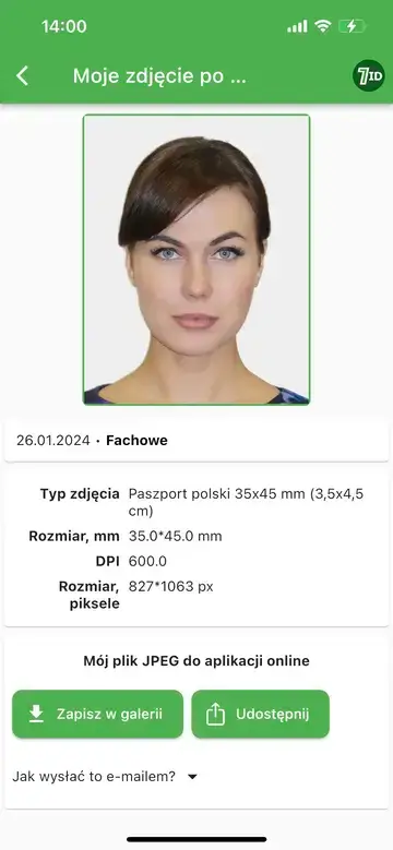 7ID App: Poland Passport Photo Sample