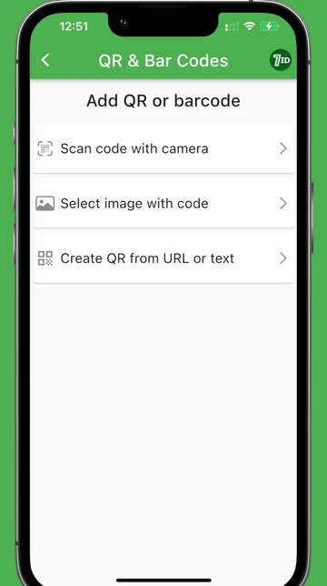 یک کد QR یا یک بارکد با دوربین خود، از گالری خود یا از URL اضافه کنید