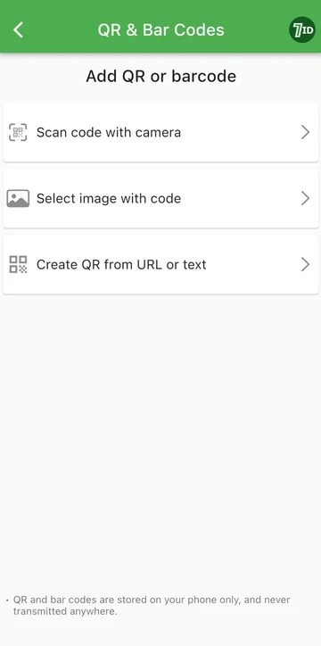 7ID App: Easily add a new QR or Bar code