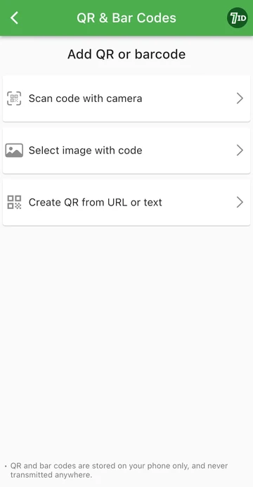 7ID app: Add a QR or a Bar code