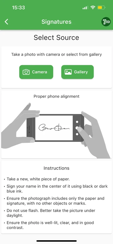 7ID App: Select the source picture of the signature