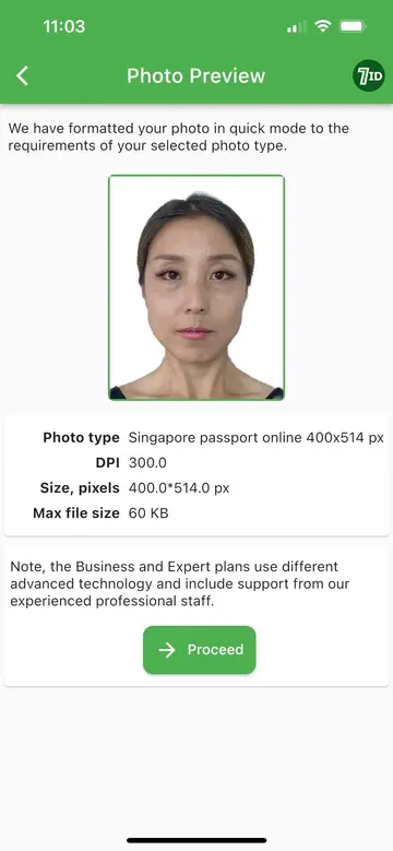 7ID: Singapore Passport Photo Example