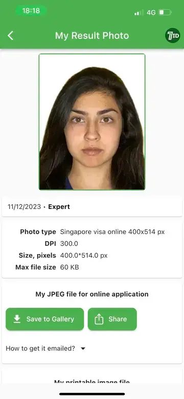 Singapore Visa Photo Sample