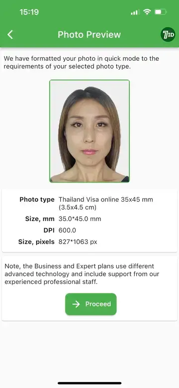 7ID App: Thailand Visa Photo Sample