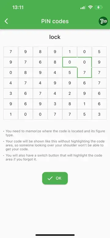 7ID App: TSA Lock Code Sample