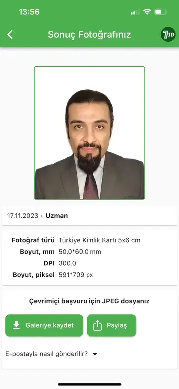 7ID App: Turkish passport Photo Example